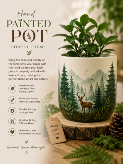 Hand-painted Pot (Forest Theme)